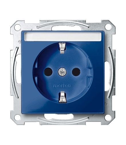 Merten Gniazdo wtykowe SCHUKO z polem opisowym i przesłoną, b.śrub., niebieski, Sys M