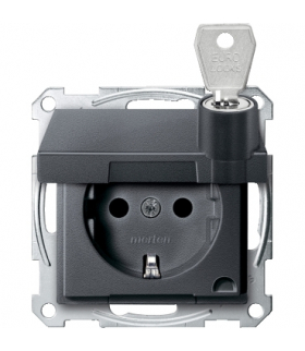 Merten Gniazdo wtyk. SCHUKO z klapką przesł., blokady, b.śrub., antracyt, Sys M