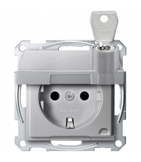 Merten Gniazdo wtykowe SCHUKO z klapką i przesłoną, różne blokady, b.śrub., aluminium, Sys M