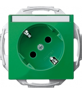 Merten Gniazdo wtykowe SCHUKO 45° z polem opisowym i przesłoną, b.śrub., zielony, Sys M