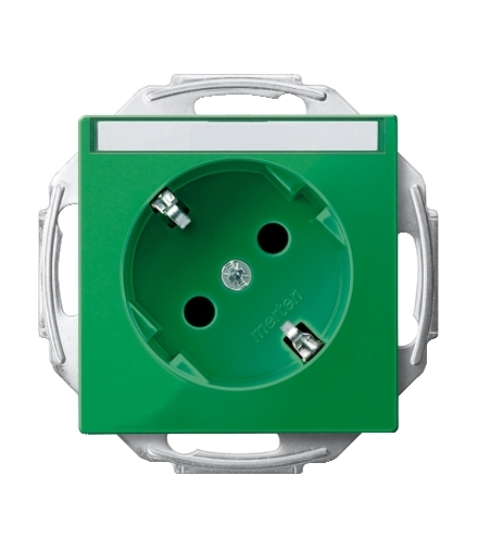 Merten Gniazdo wtykowe SCHUKO 45° z polem opisowym i przesłoną, b.śrub., zielony, Sys M