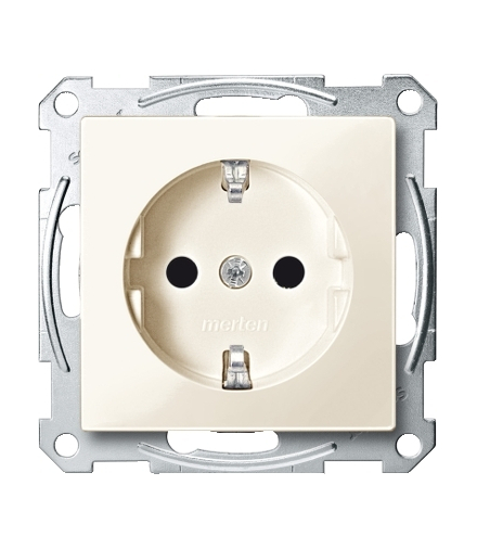 Merten Gniazdo wtykowe SCHUKO, z przesłoną, zaciski śrubowe, kremowy, połysk, system M