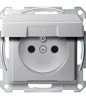 Merten Gniazdo wtykowe z uziemieniem i klapką, z przesłoną, b.śrub., alu, Sys M
