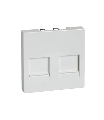 Merten System M, płytka centralna podwójna z wbudowaną klapką do gniazdek modułowych, biały polarny