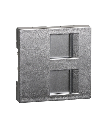 Merten System M, płytka centralna podwójna z wbudowaną klapką do gniazdek modułowych, aluminium