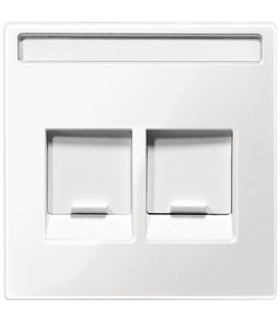 Merten System M, płytka centralna podwójna z wbudowaną klapką i polem opisowym do gniazdek modułowych, biały polarny