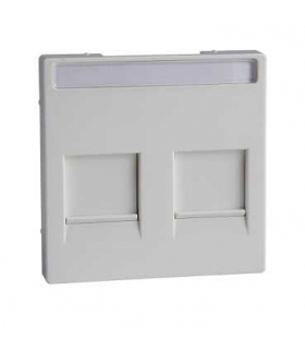 Merten System M, płytka centralna podwójna z wbudowaną klapką i polem opisowym do gniazdek modułowych, biały active