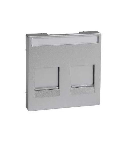 Merten System M, płytka centralna podwójna z wbudowaną klapką i polem opisowym do gniazdek modułowych, aluminium