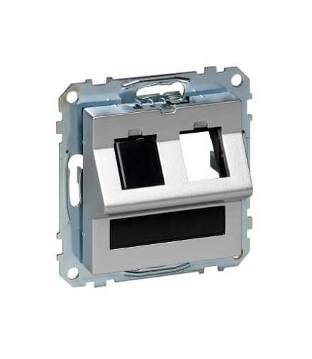Merten System M, ramka montażowa podwójna do gniazd RJ45 z polem opisowym i wbudowaną klapką, aluminium