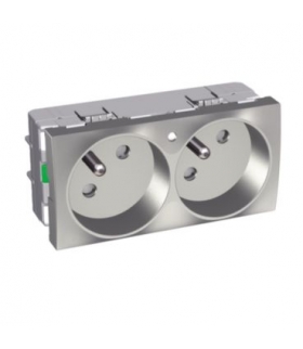 Altira gniazdo podwójne 2P+E z przesłonami i bolcem uz. lampka aluminium Schneider ALB46223