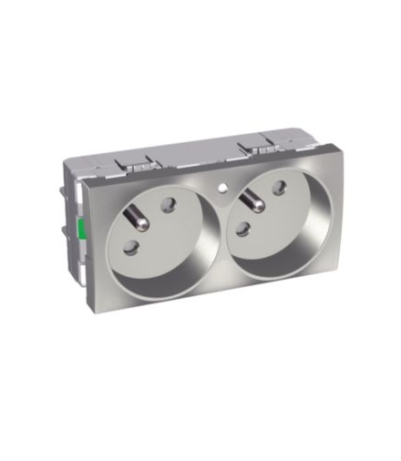 Altira gniazdo podwójne 2P+E z przesłonami i bolcem uz. lampka aluminium Schneider ALB46223