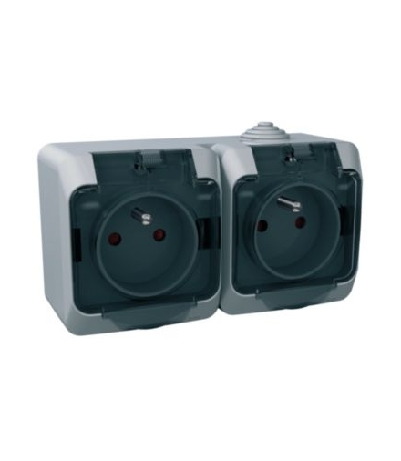 Cedar Plus Gniazdo podwójne 2P+PE z przydymioną klapką IP44 szary Schneider WDE000624