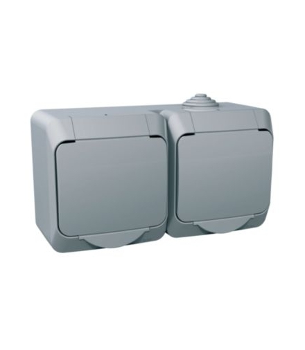 Cedar Plus Gniazdo podwójne 2P+PE z szarą klapką IP44 szary Schneider WDE000622