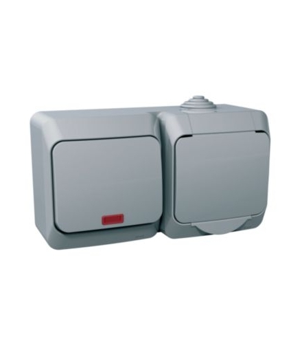 Cedar Plus Zestaw łącznik + gniazdo z podświetleniem IP44 szary Schneider WDE000681