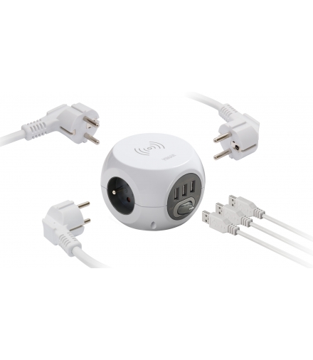 Multifunkcyjna ładowarka z gniazdami 230V 16A 3FR+3USB+włącznik+Indukcja