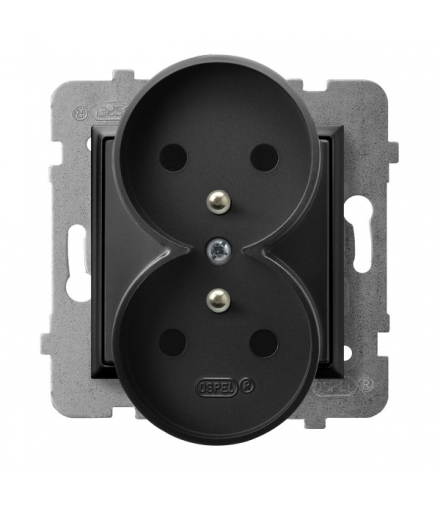 ARIA GP-2URAZ/m/33 Gniazdo podwójne z uziemieniem, DO RAMEK PRESTIGE CZARNY METALIK