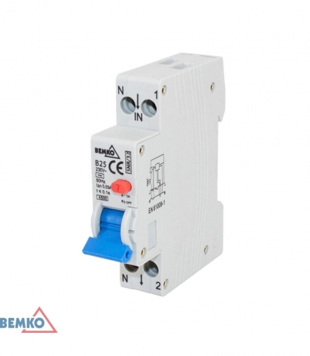 WYŁĄCZNIK RÓŻNICOWOPRĄDOWY Z NADPRĄDOWYM 1P B 25A 30mA TYP AC BEMKO A07-SNR-AC-32-B25