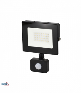 NAŚWIETLACZ LED SMD KASTEL 20W 4000K 1600LM IP65 CZARNY CZ. PIR BEMKO C64-S-LFK-020BL-4K