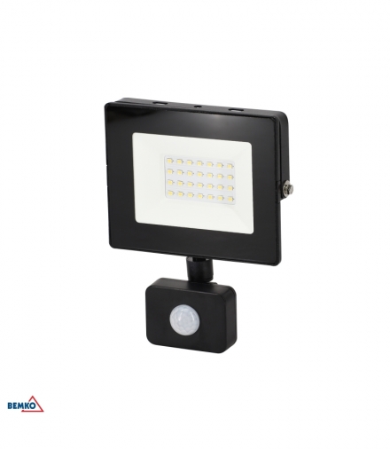 NAŚWIETLACZ LED SMD KASTEL 20W 4000K 1600LM IP65 CZARNY CZ. PIR BEMKO C64-S-LFK-020BL-4K