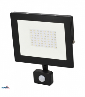 NAŚWIETLACZ LED SMD KASTEL 50W 4000K 4000LM IP65 CZARNY CZ. PIR BEMKO C64-S-LFK-050BL-4K