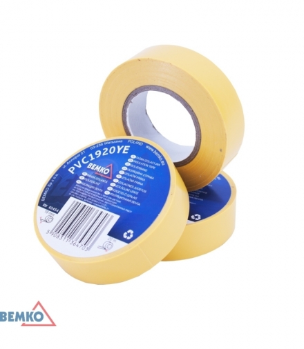 TAŚMA IZOLACYJNA 19x20m ŻÓŁTA/YELLOW BEMKO E30-PVC1920YE