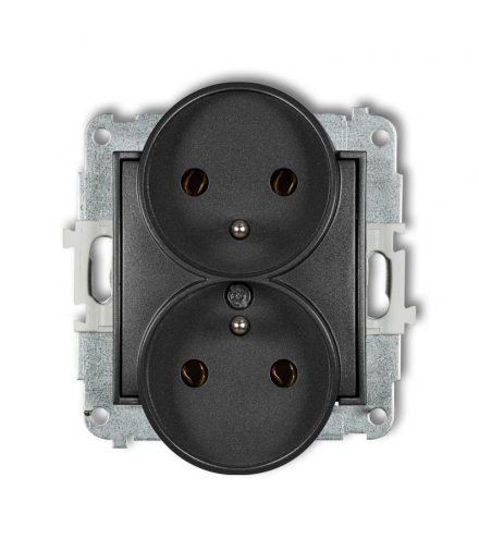 MINI Mechanizm gniazda podwójnego do ramki z uziemieniem 2x(2P+Z) (bez przesłon torów prądowych) Karlik 11MGPR-2z
