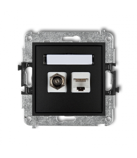 MINI Mechanizm gniazda antenowego poj. typu F (SAT) + gniazda komp. poj. 1xRJ45, kat. 5e, 8-stykowy Karlik 12MGFK-1