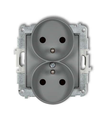 MINI Mechanizm gniazda podwójnego do ramki z uziemieniem 2x(2P+Z) (przesłony torów prądowych) Karlik 27MGPR-2zp