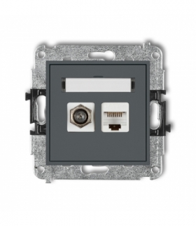 MINI Mechanizm gniazda antenowego poj. typu F (SAT) + gniazda komp. poj. 1xRJ45, kat. 5e, 8-stykowy Karlik 28MGFK-1