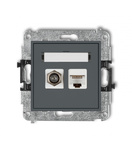 MINI Mechanizm gniazda antenowego poj. typu F (SAT) + gniazda komp. poj. 1xRJ45, kat. 5e, 8-stykowy Karlik 28MGFK-1