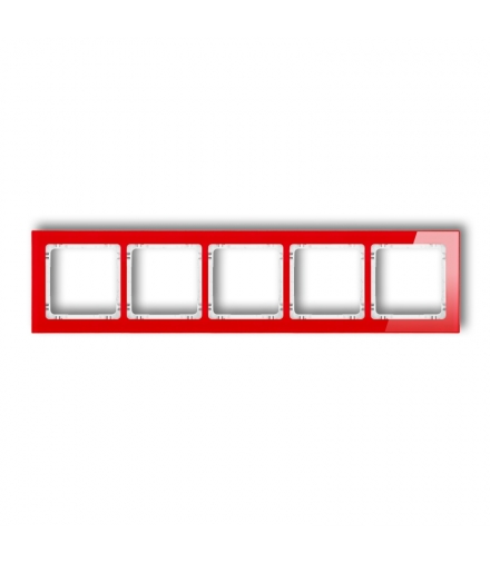 DECO Ramka uniwersalna pięciokrotna - efekt szkła (ramka: czerwona, spód: biały) Karlik 17-0-DRS-5