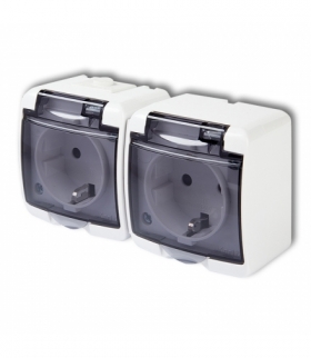 JUNIOR Gniazdo podwójne z uziemieniem SCHUKO 2x(2P+Z) (klapka dymna, przesłony torów prądowych) Karlik GHE-2sdp