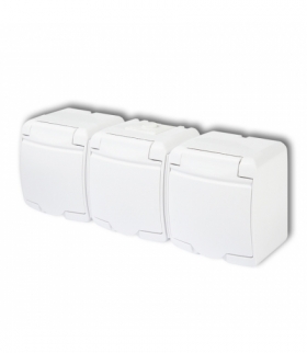 JUNIOR Gniazdo potrójnez uziemieniem SCHUKO 3x(2P+Z) (klapka biała, przesłony torów prądowych) Karlik GHE-3sp