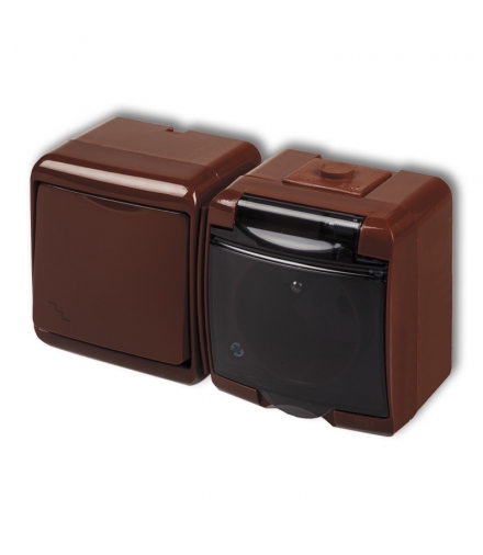 JUNIOR Łącznik schodowy z gniazdem pojedynczym z uziemieniem 2P+Z (klapka dymna, przesłony torów prądowych) Karlik 4WGHH-3dp