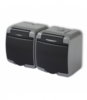 JUNIOR Gniazdo podwójne z uziemieniem SCHUKO 2x(2P+Z) (klapka grafitowa, przesłony torów prądowych) Karlik 30GHE-2sp