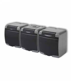 JUNIOR Gniazdo potrójne z uziemieniem 3x(2P+Z) (klapka grafitowa, przesłony torów prądowych) Karlik 30GHE-3p