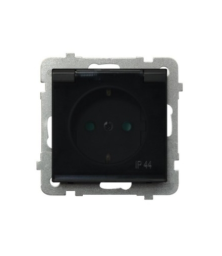 SONATA GPH-1RSP/m/33/d Gniazdo bryzgoszczelne schuko IP-44 z przesłonami torów prądowych wieczko przezroczyste, CZARNY METALIK