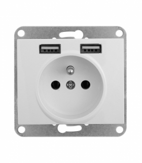 Onyx Gniazdo pojedyncze p/t 2p+Z 16A, 250V z ładowarką 2A, 5V , 2xUSB PT-16O/USB BIAŁY Abex 9002636