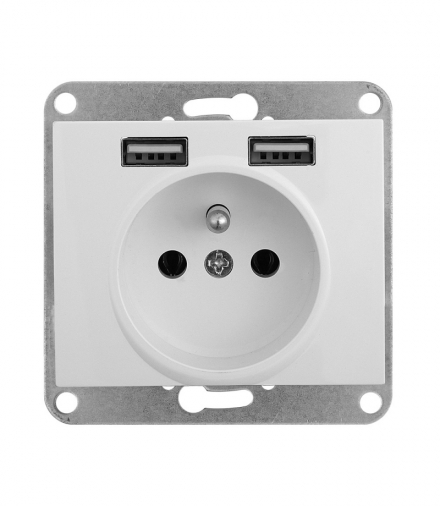 Onyx Gniazdo pojedyncze p/t 2p+Z 16A, 250V z ładowarką 2A, 5V , 2xUSB PT-16O/USB BIAŁY Abex 9002636