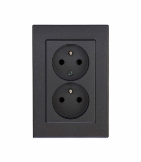 Onyx Gniazdo wtyczkowe podwójne 2x2p+Z 16A, 250V komplet PT-6OW ANTRACYT Abex