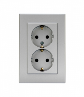 Onyx Gniazdo wtyczkowe podwójne 2x2p+Z 16A, 250V komplet PT-7O SREBRNY Abex