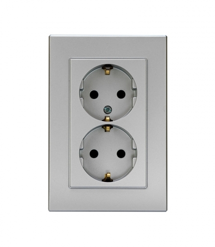 Onyx Gniazdo wtyczkowe podwójne 2x2p+Z 16A, 250V komplet PT-7O SREBRNY Abex