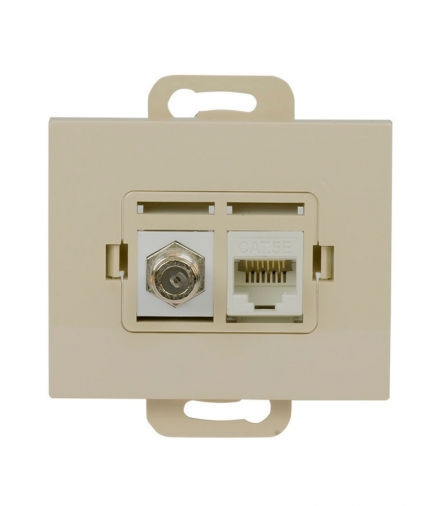 Onyx Gniazdo TV pojedyncze typu F + RJ45 komputerowe pojedyncze nieekranowane 6Cat TVF/F+RJ45/0 BEŻOWY Abex 9002689