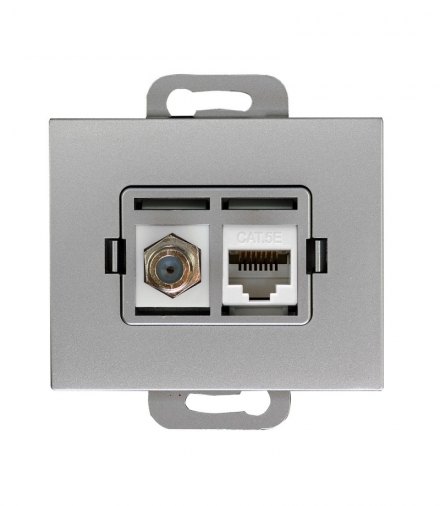 Onyx Gniazdo TV pojedyncze typu F + RJ45 komputerowe pojedyncze nieekranowane 6Cat TVF/F+RJ45/0 SREBRNY Abex 9002690