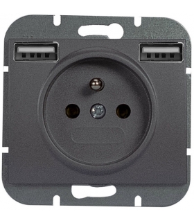 Onyx Gniazdo pojedyncze p/t 2p+Z 16A, 250V z ładowarką 2A, 5V , 2xUSB PT-16O/USB ANTRACYT Abex 9002635