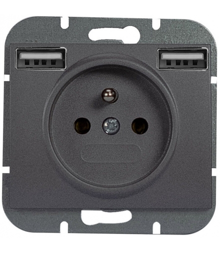 Onyx Gniazdo pojedyncze p/t 2p+Z 16A, 250V z ładowarką 2A, 5V , 2xUSB PT-16O/USB ANTRACYT Abex 9002635