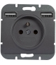 Onyx Gniazdo pojedyncze p/t 2p+Z 16A, 250V z ładowarką 2A, 5V , 2xUSB PT-16O/USB ANTRACYT Abex 9002635