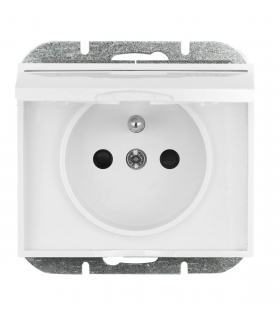 Onyx Gniazdo wtyczkowe pojedyncze p/t 2p+Z 16A, 250V, bryzgoodporne z klapką w kolorze wyrobu (LH) PT-16OH BIAŁY Abex 9002287