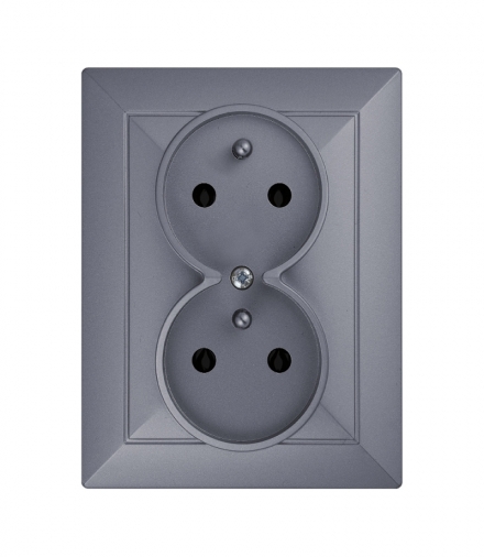 Perła Gniazdo podwójne p/t 2x2p+Z 16A, 250V KOMPLET PT-6PW ANTRACYT Abex 9002514