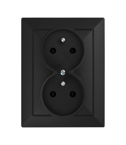 Perła Gniazdo podwójne p/t 2x2p+Z 16A, 250V KOMPLET PT-6PW CZARNY MAT Abex 9002509